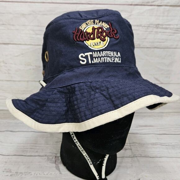 Vintage Hard Rock Cafe Save The Planet St. Maarten Bucket Hat Side Snaps - Picture 1 of 5